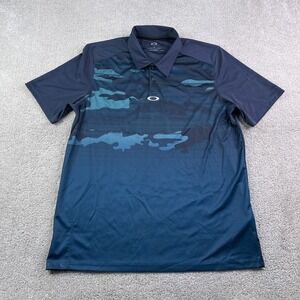 Oakley Polo Shirt Mens Large Blue Camo Deep Rough Golf Golfing Performance